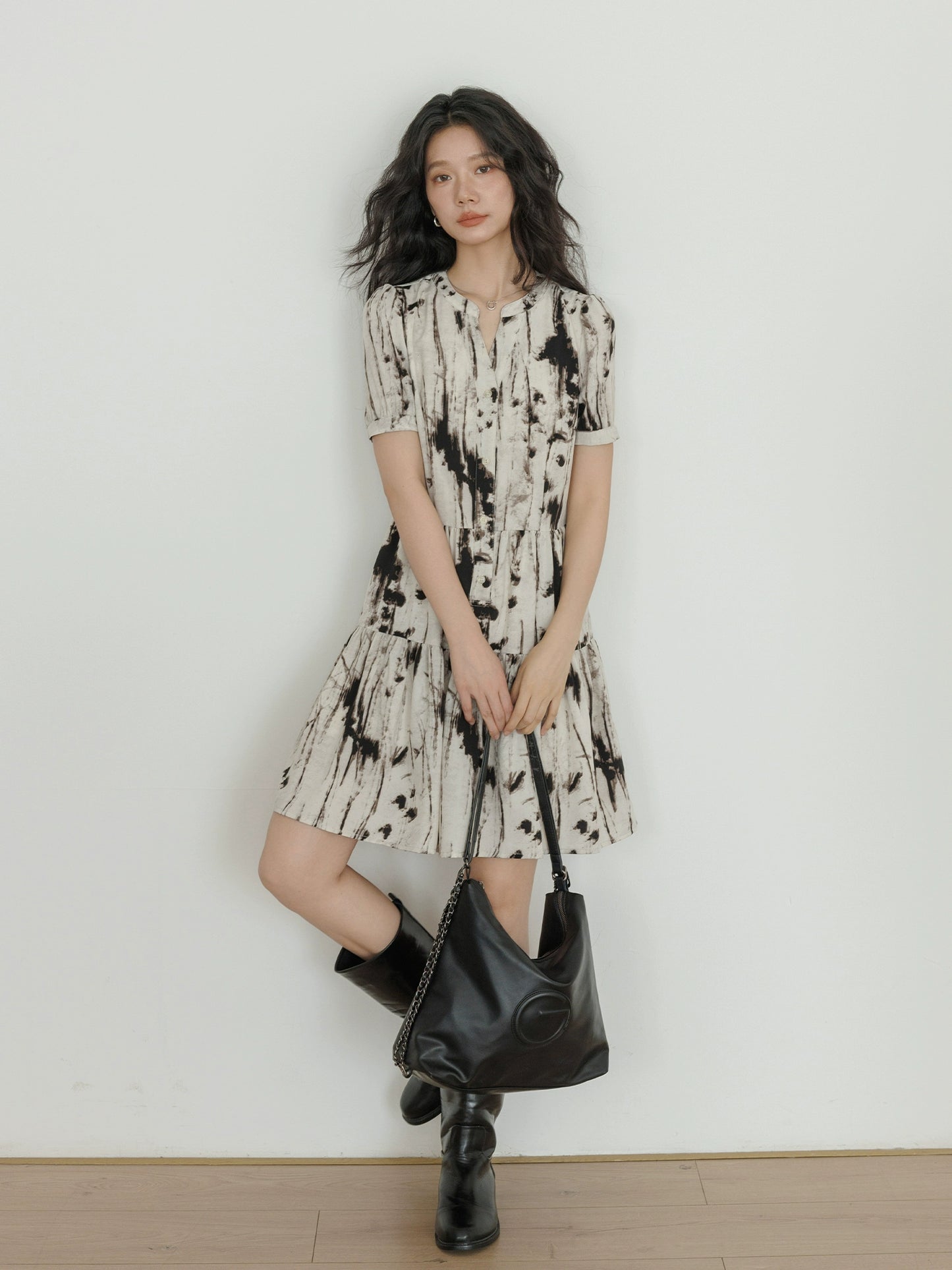 Wood Paint Pattern Tiered Dress VAS0038