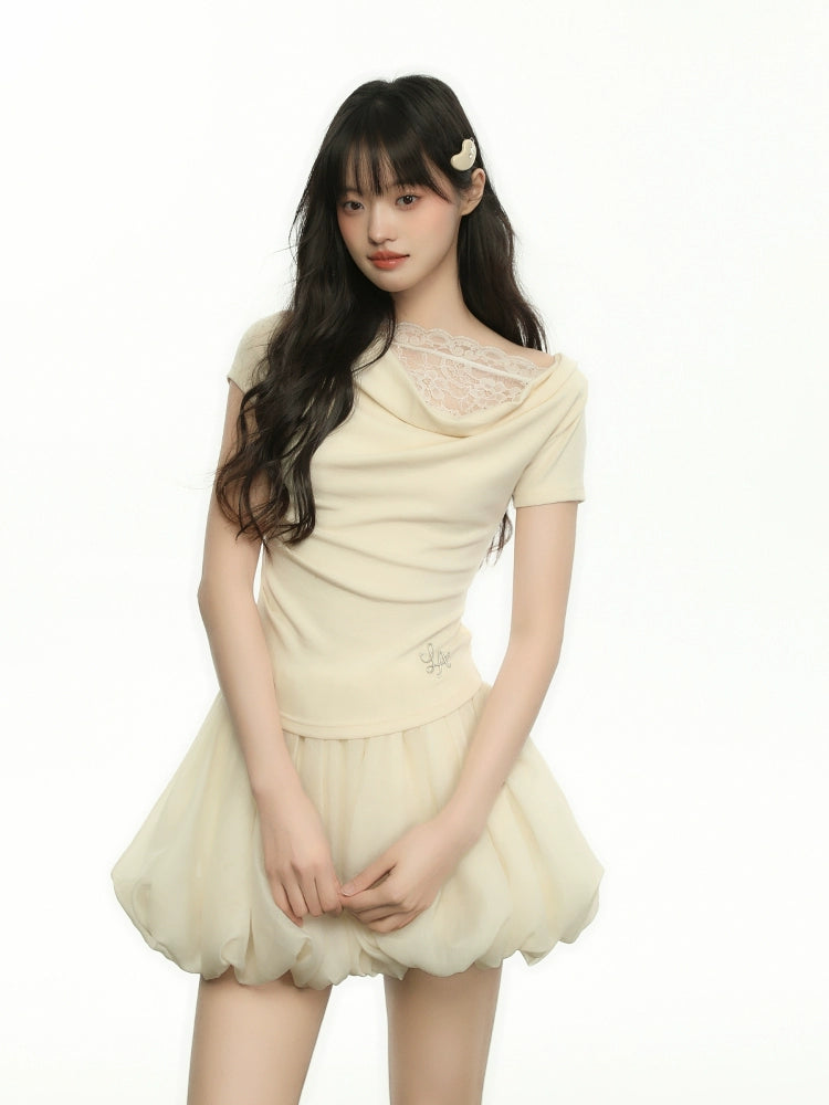 Drape Lace Top / French Balloon Skirt LEN0005