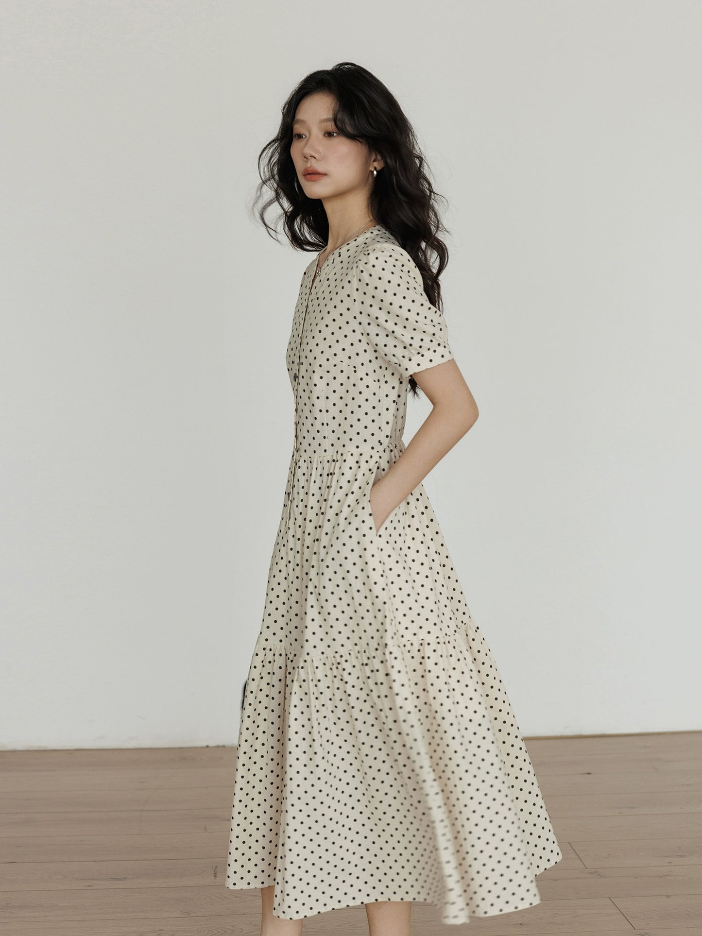 Dot Sheer Puff Sleeve Dress VAS0025