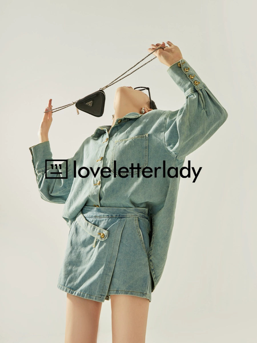 Denim Blue Loose Shirt / Mini Skirt LLA0313