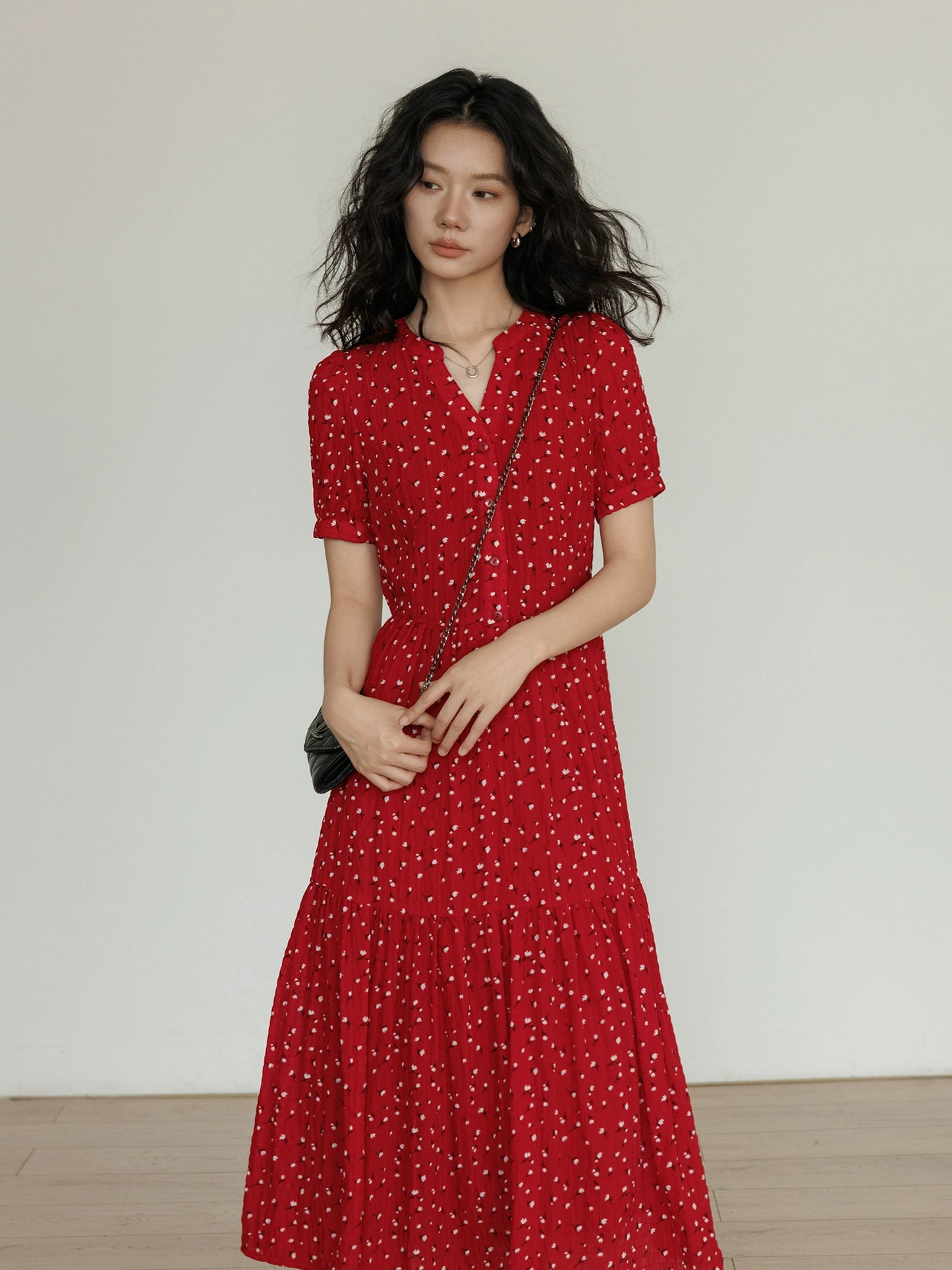 Small Flower Red Long Dress VAS0093