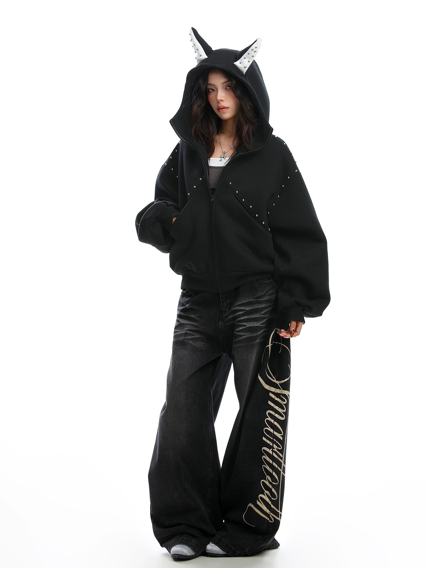 Ear Design Studded Hoodie BGS0022