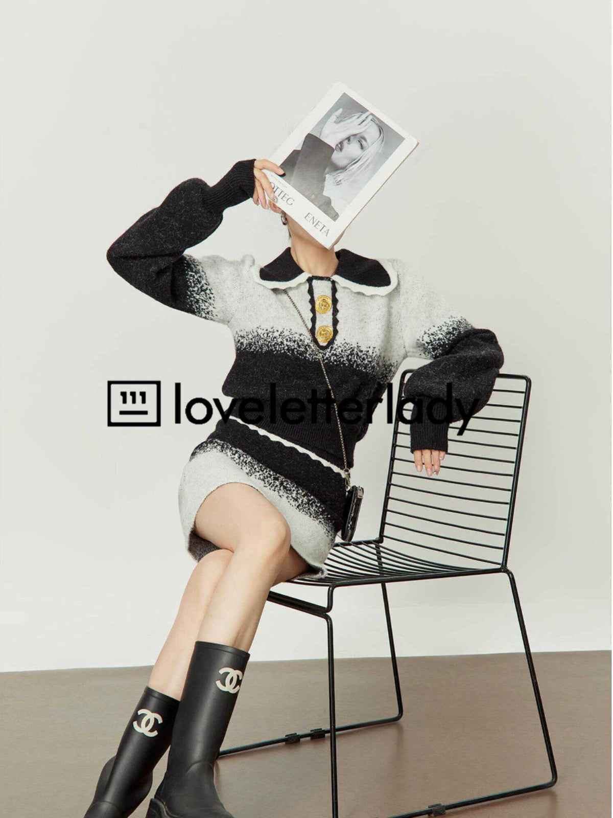 Retro Black And White Gradient Knit / Skirt LLA0326