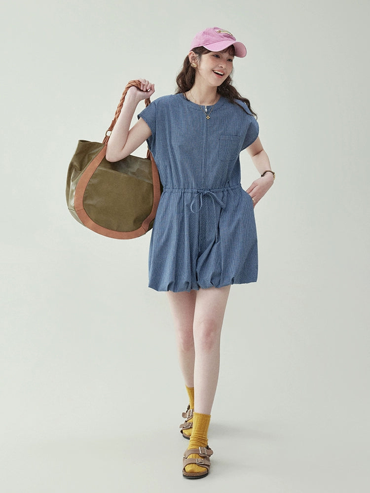 Blue Lace Up Cotton Jumpsuit AMU0021