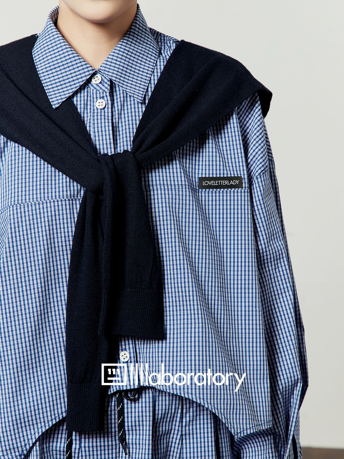 Blue Check Long Sleeve Shirt / Relaxed Mini Skirt LLA0513