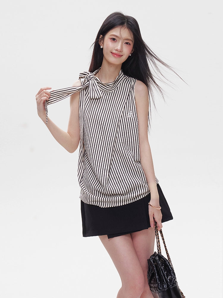 Ribbon Tie Sleeveless Blouse / Mini Skirt AMO0003