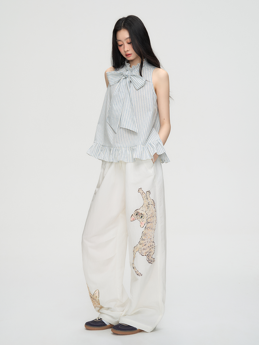 Stripe Long Bow Tie Top PUC0018