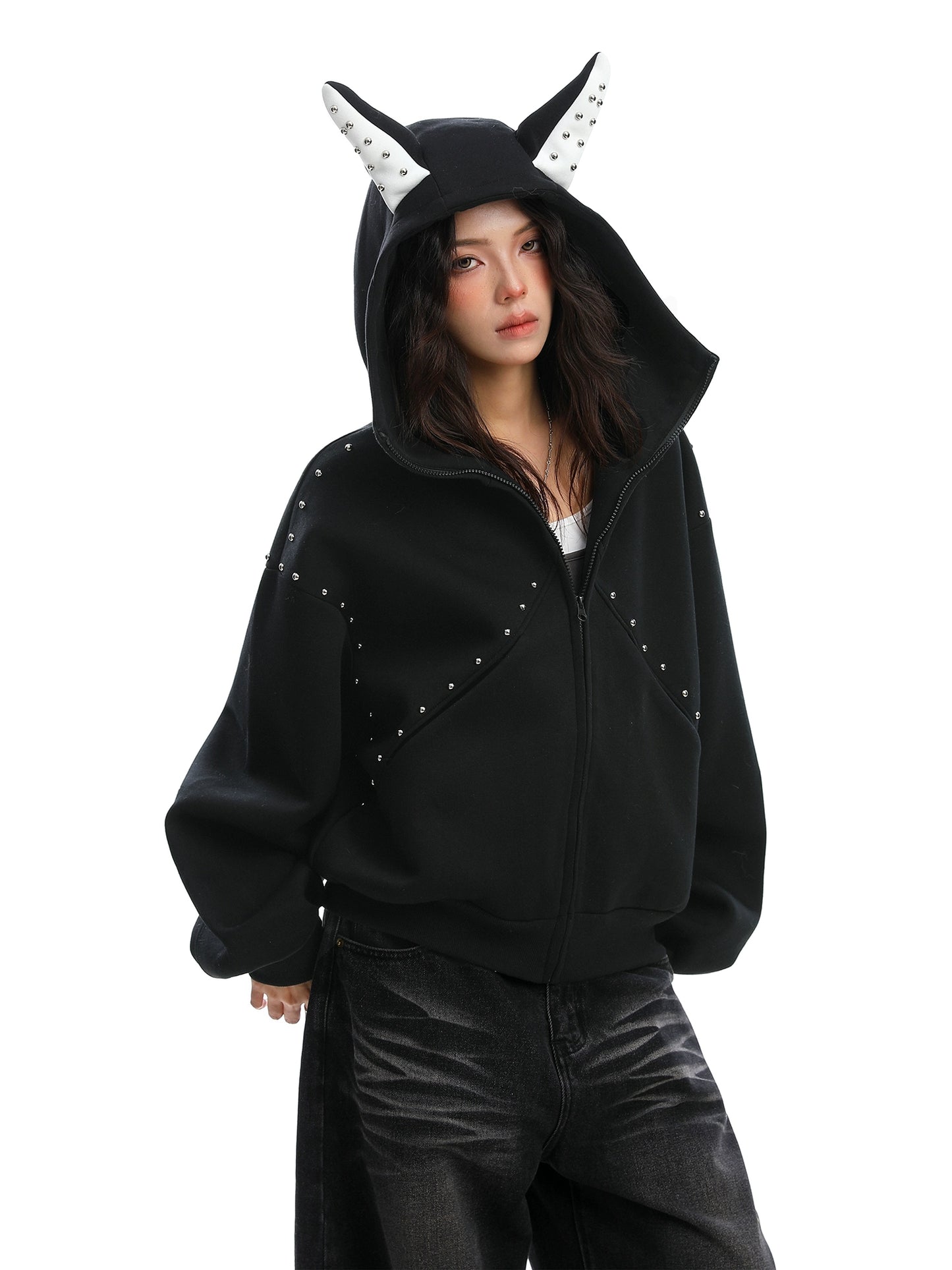 Ear Design Studded Hoodie BGS0022