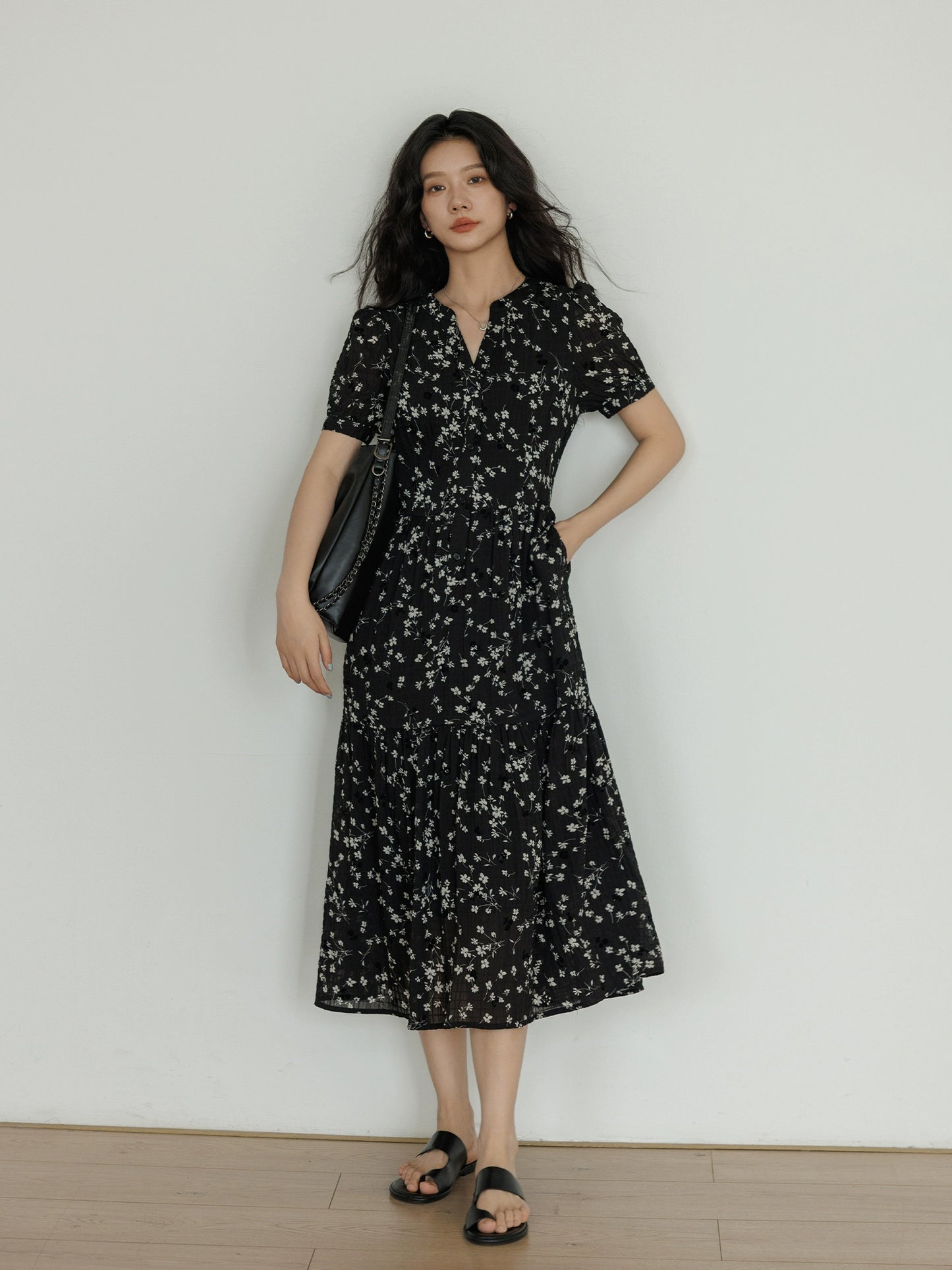 V-Neck Small Floral Dress VAS0078