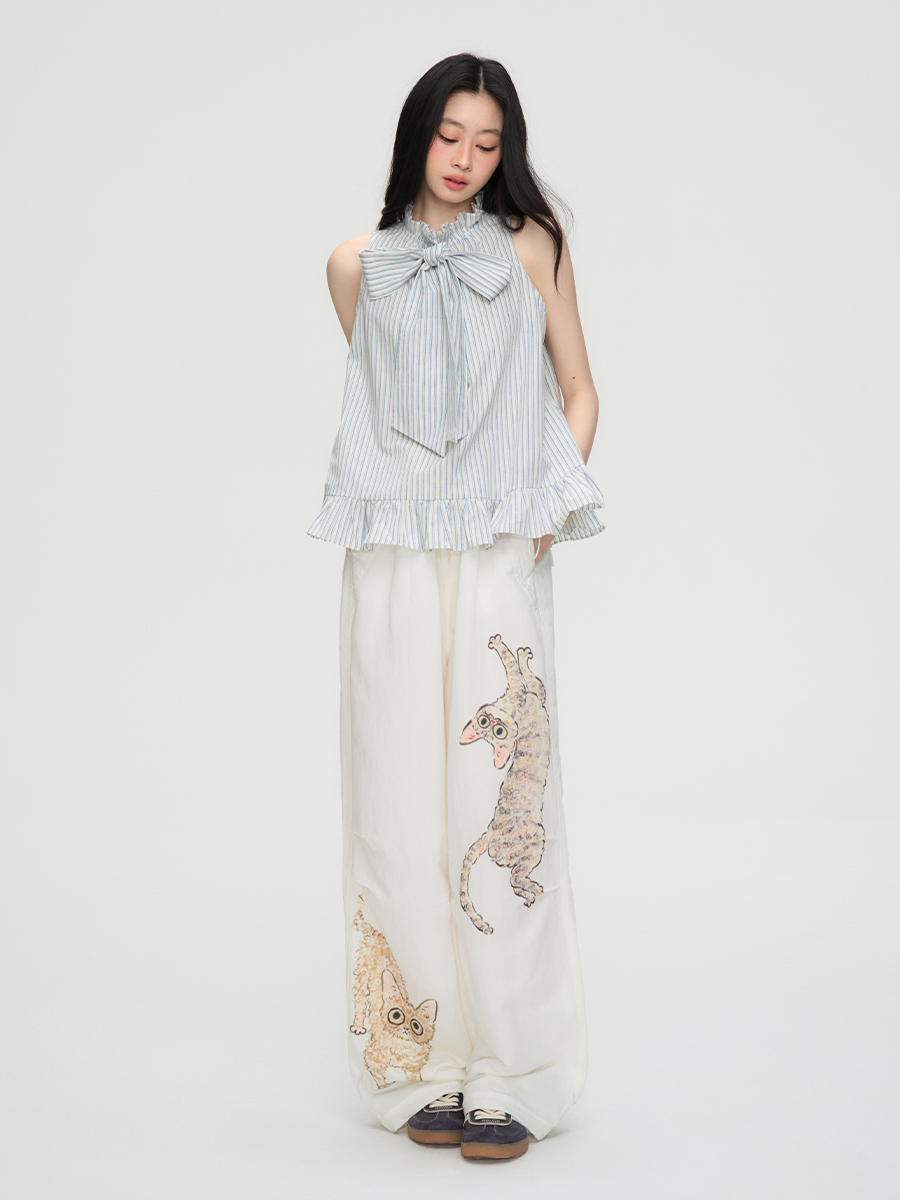 Stripe Long Bow Tie Top PUC0018