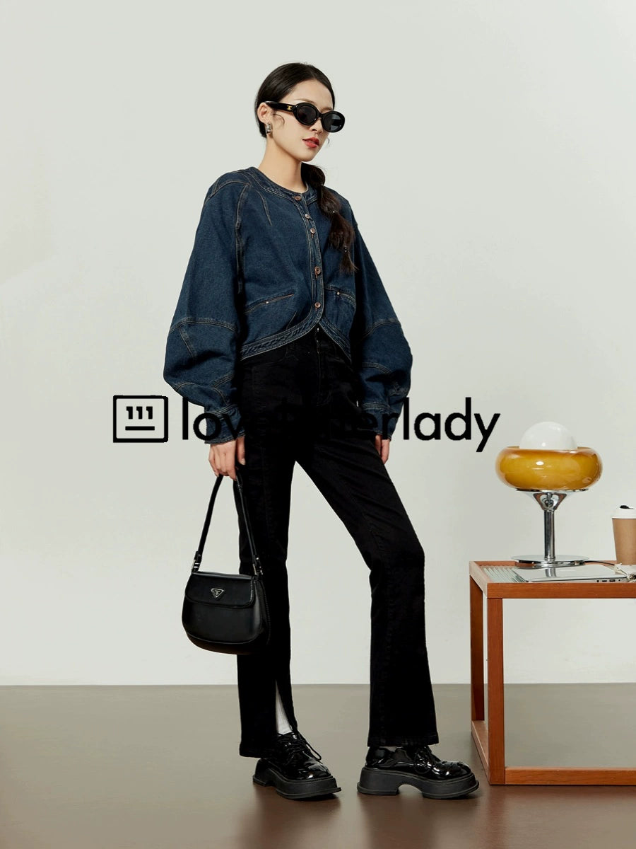 Round Neck Short Denim Jacket LLA0374