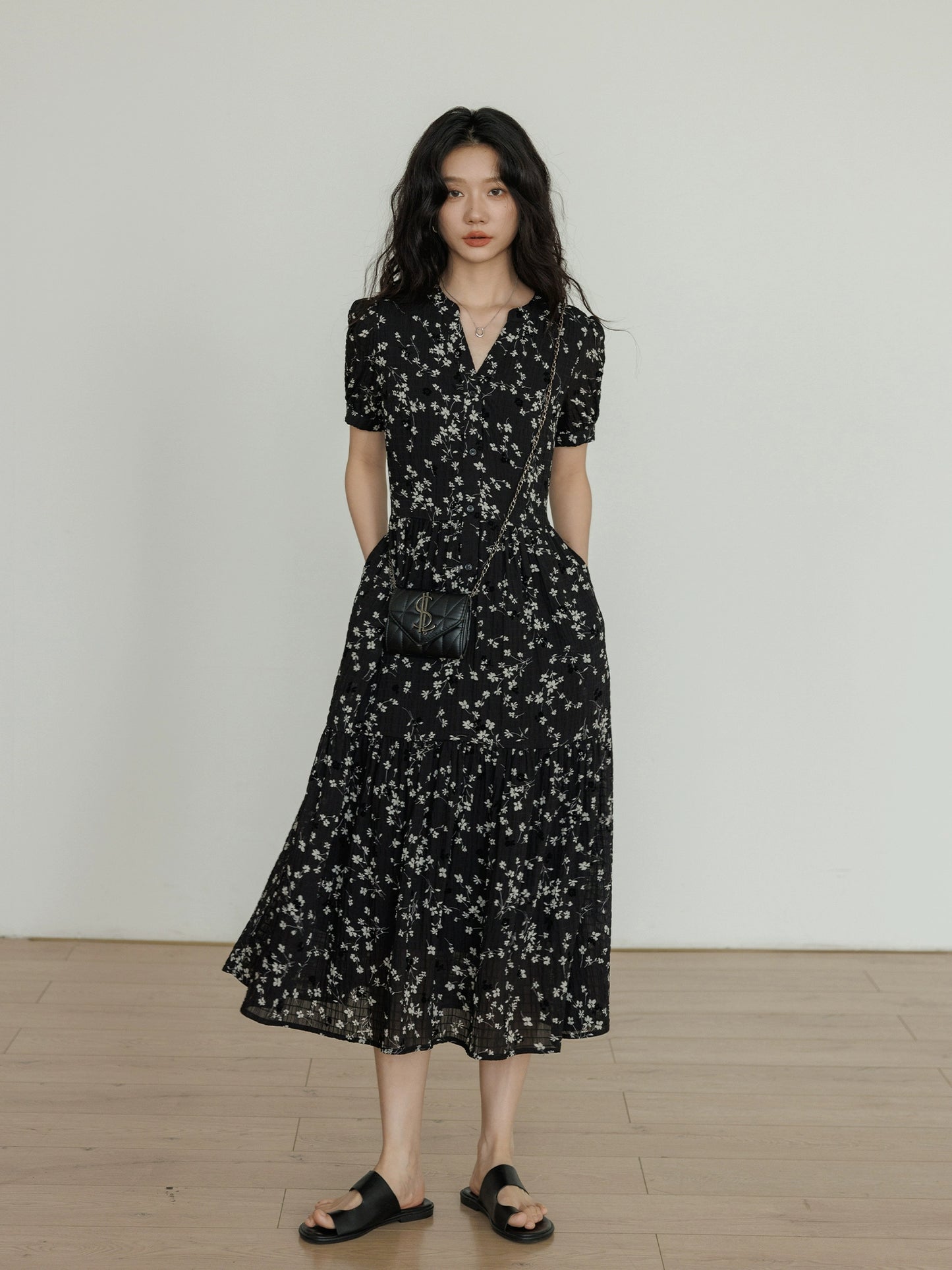 V-Neck Small Floral Dress VAS0078