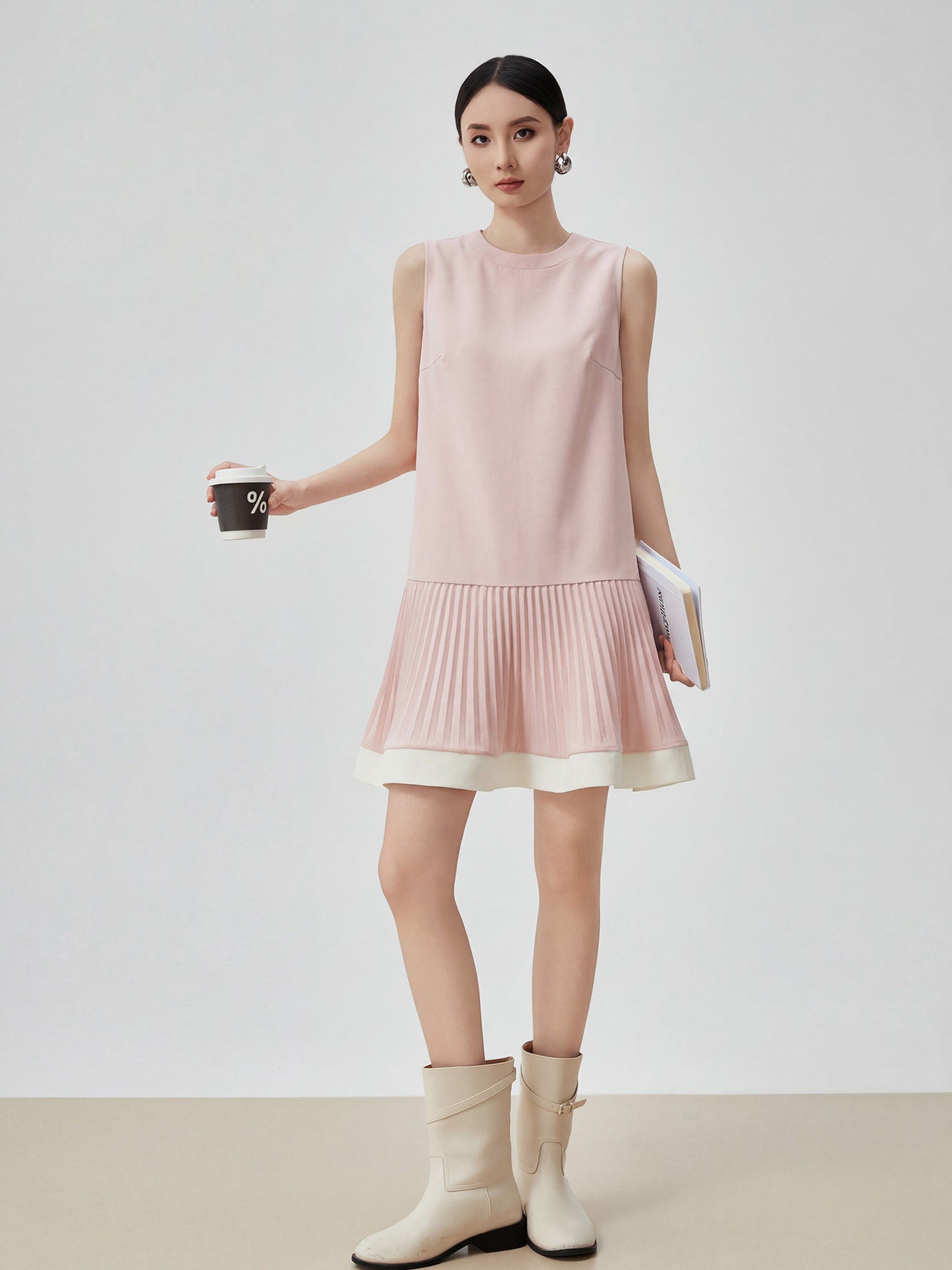 Low-Waist Pleated Design Dress FER0172