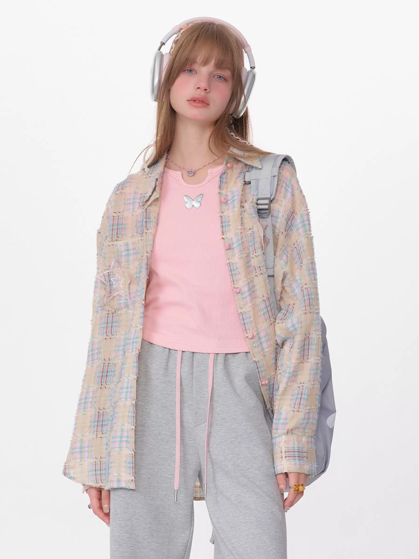 Heart Button Plaid Shirt ZZF0356