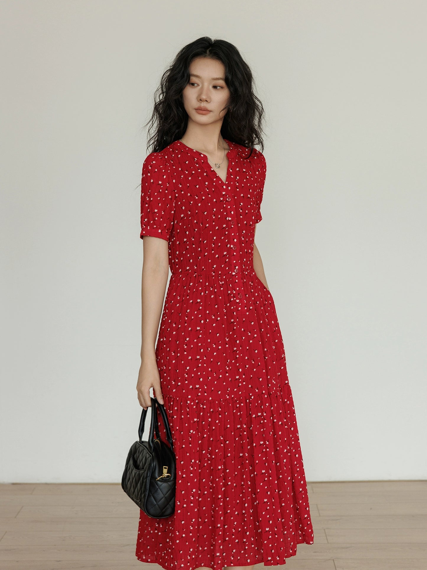 Small Flower Red Long Dress VAS0093