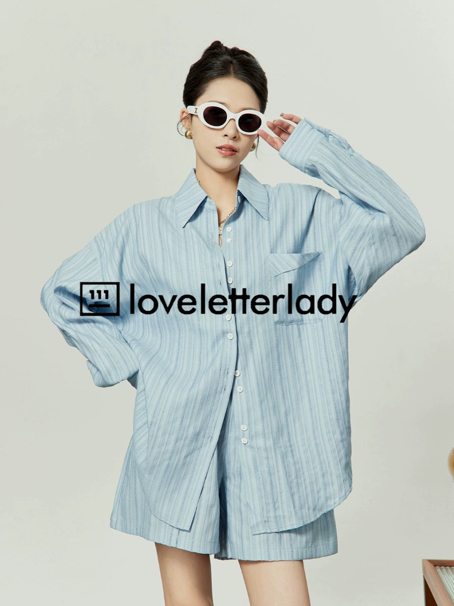 Light Blue Stripe Shirt / Loose Shorts LLA0055