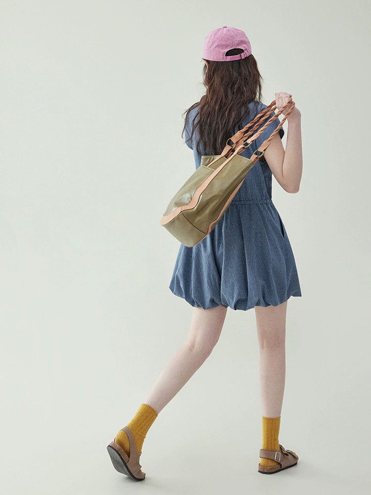 Blue Lace Up Cotton Jumpsuit AMU0021