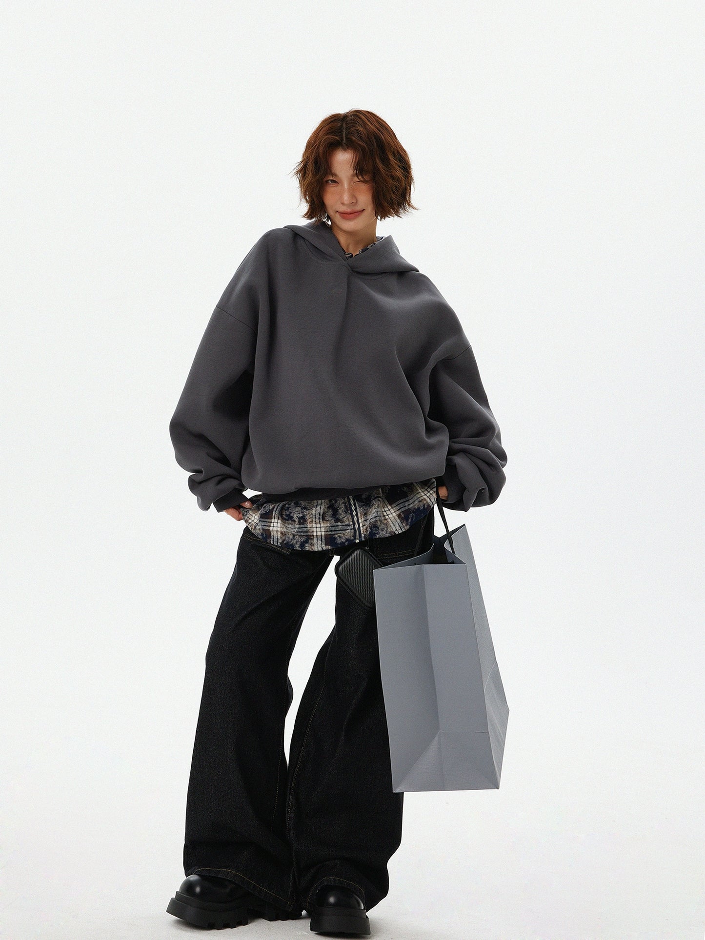 Oversized Leather Patch Design Hoodie HGX0043
