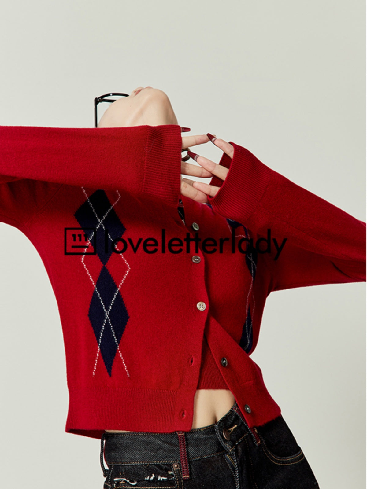 Argyle Pattern Slim Knit Top / Knit Cardigan LLA0416