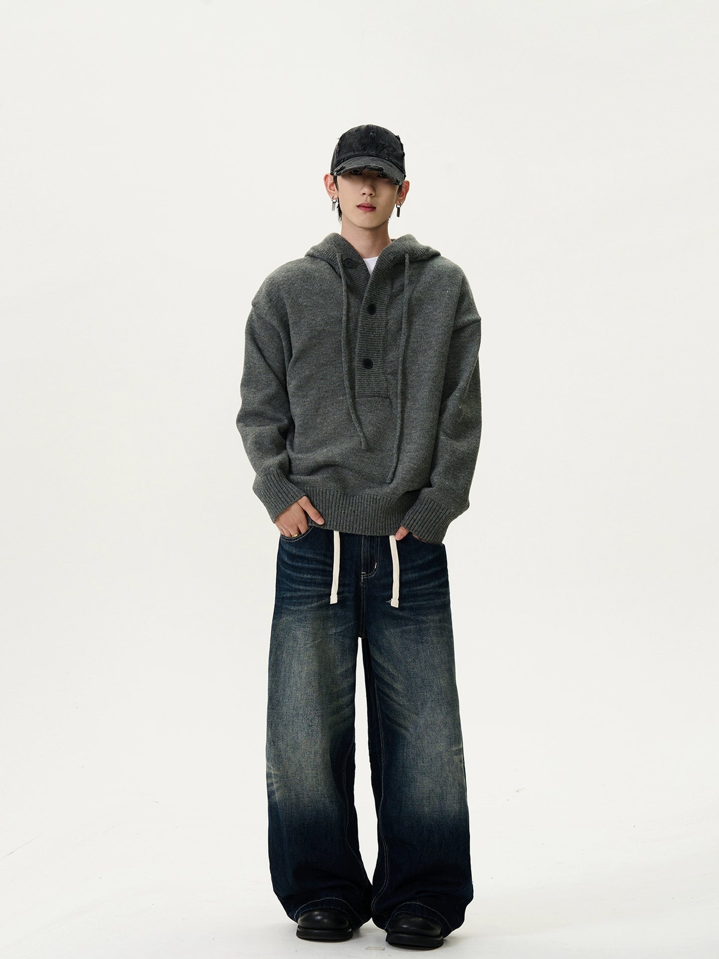 Half-Button Knit Hoodie MAD0015