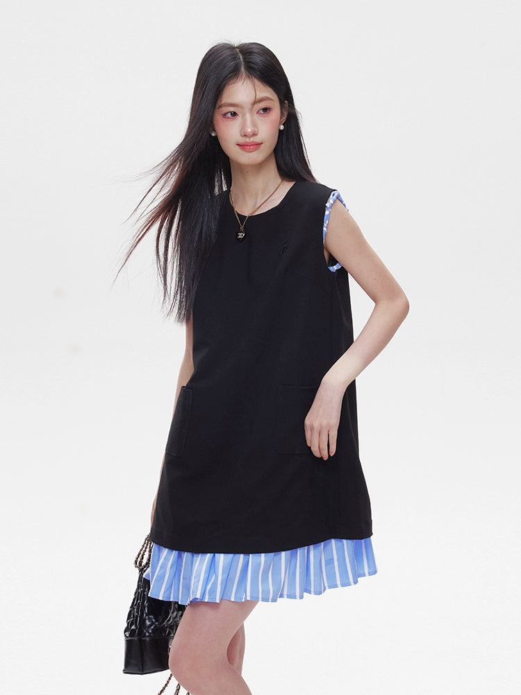 Crew Neck A-Line Black Dress AMO0001