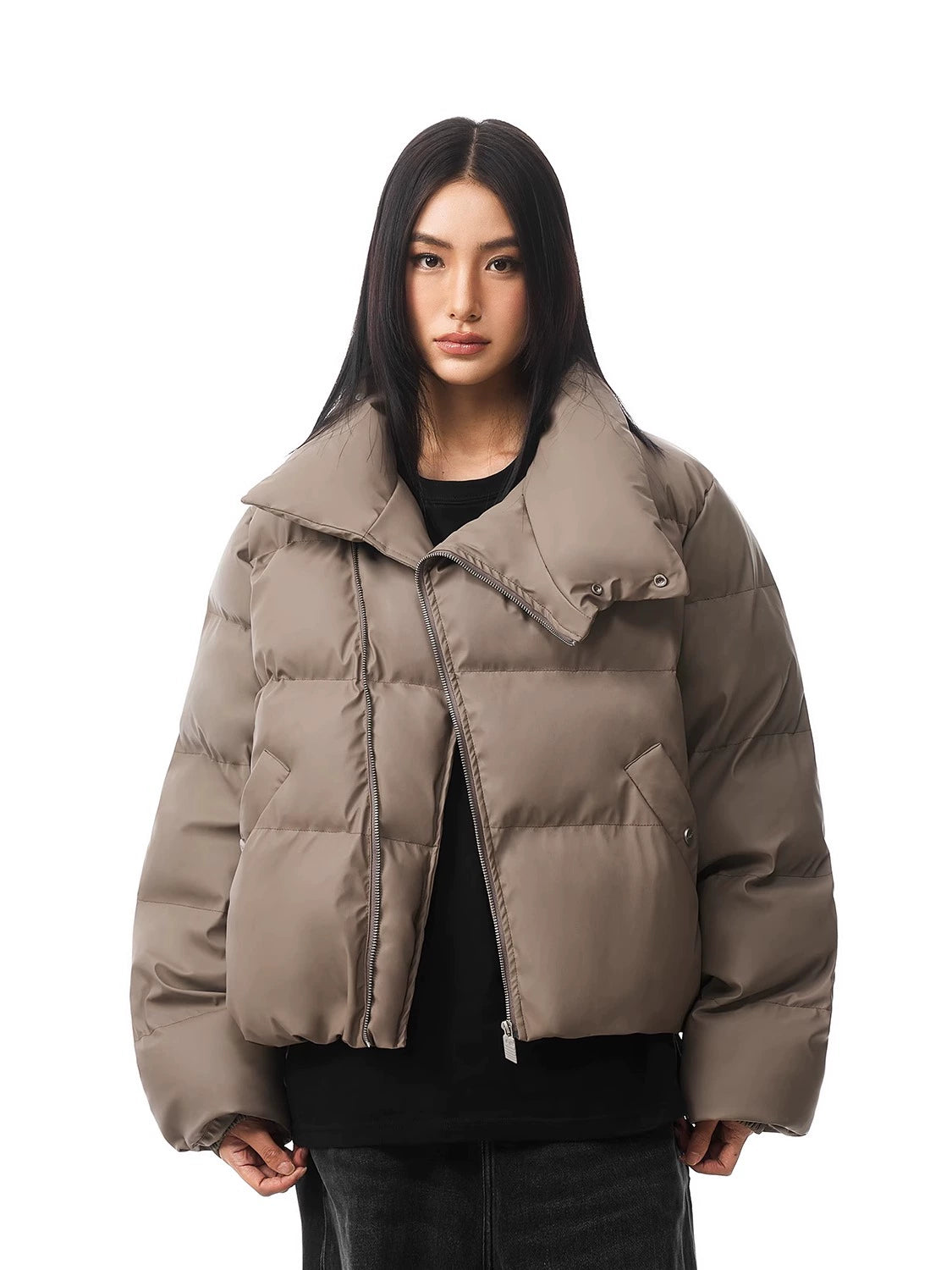 Zipper Stand Collar Short Down Jacket FDR0011