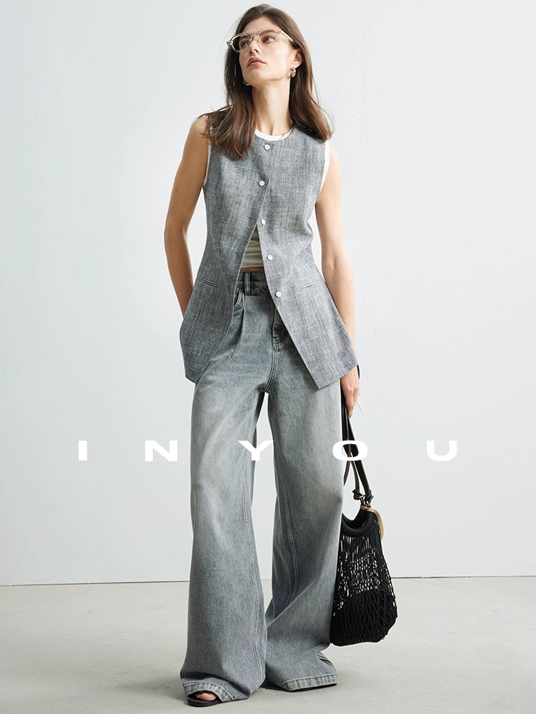 Cotton Linen No-Collar Vest IWY0004