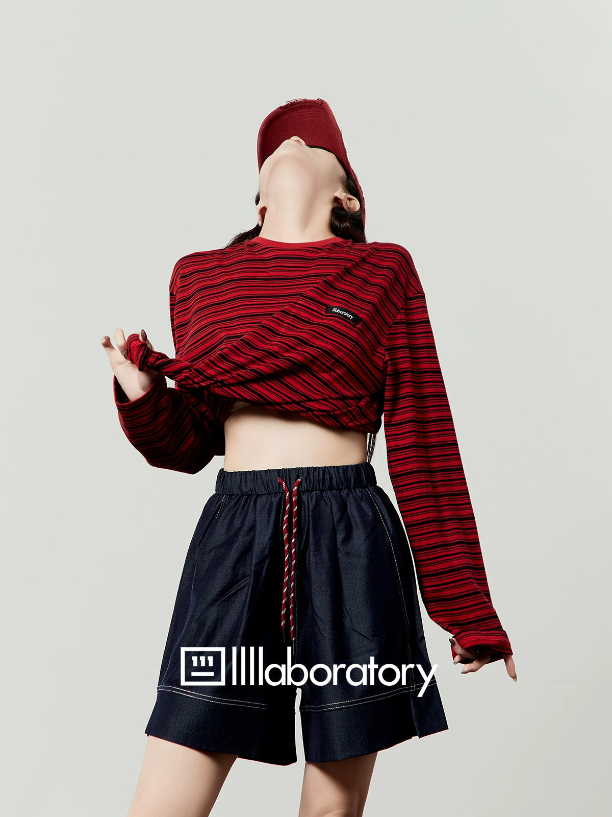 Border Long Sleeve T-Shirt / Relaxed Denim Pants LLA0517