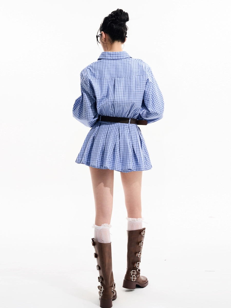 Plaid Pleated Shirt Dress TUW0006