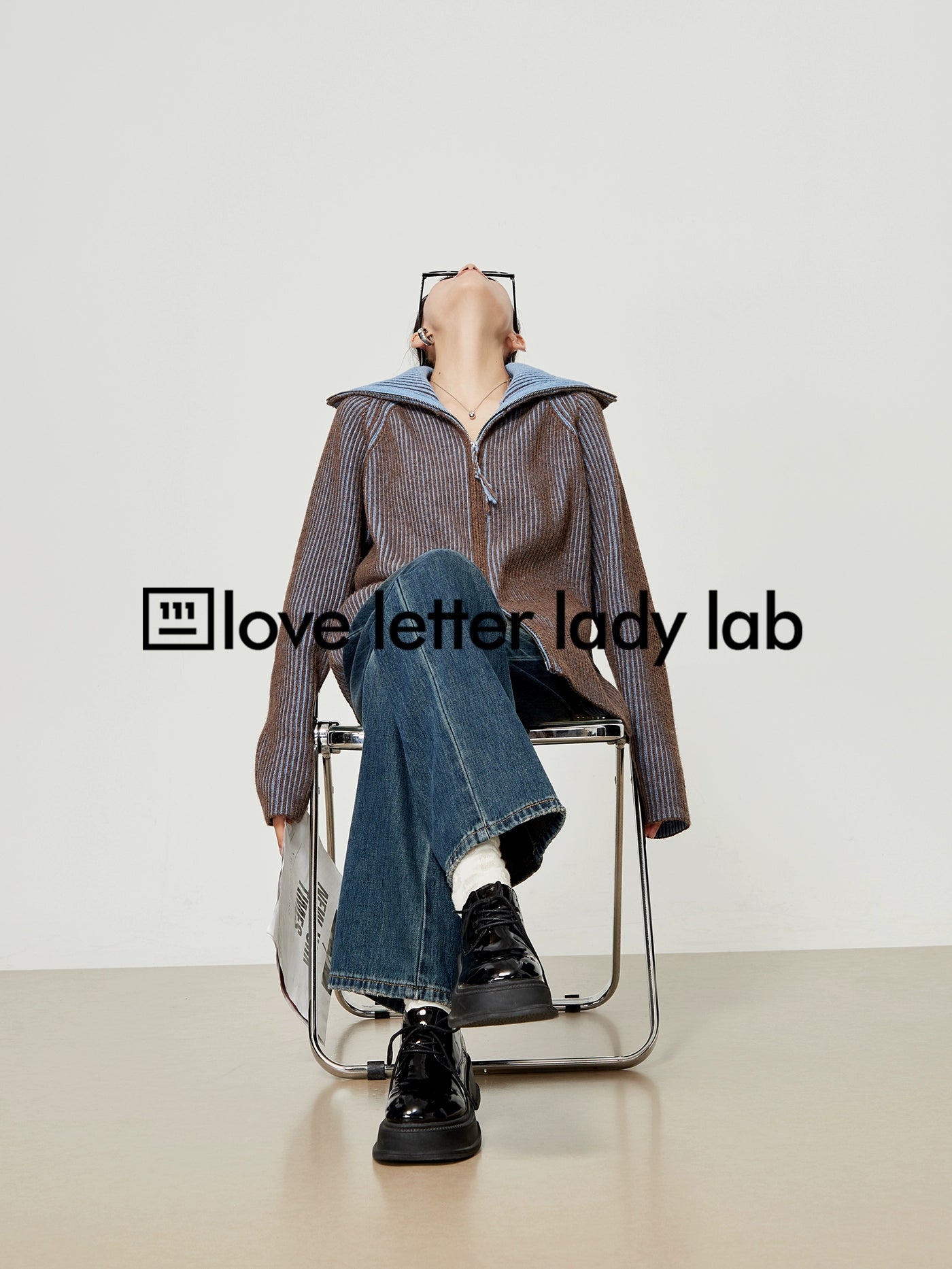 Double Zipper Knit Cardigan / Vintage Denim Pants LLA0344