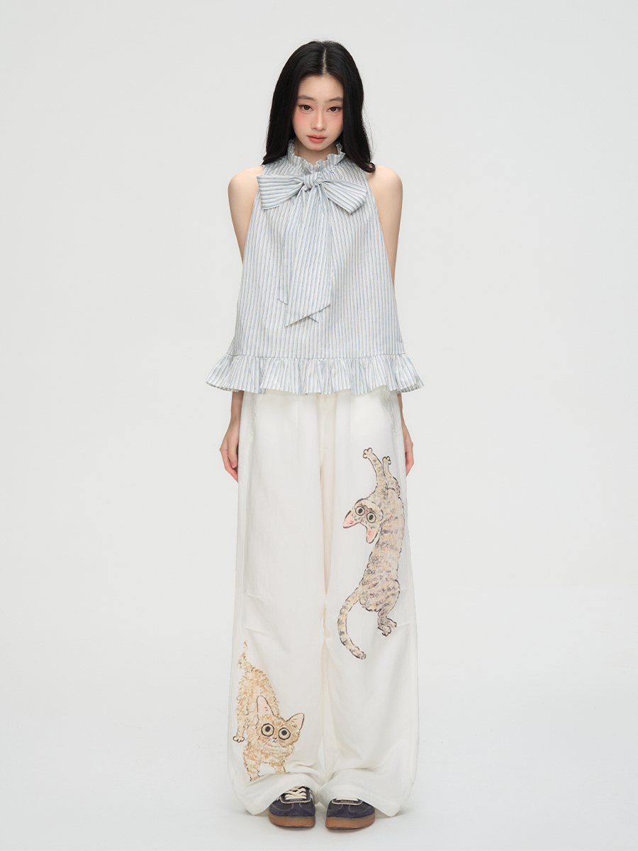 Stripe Long Bow Tie Top PUC0018