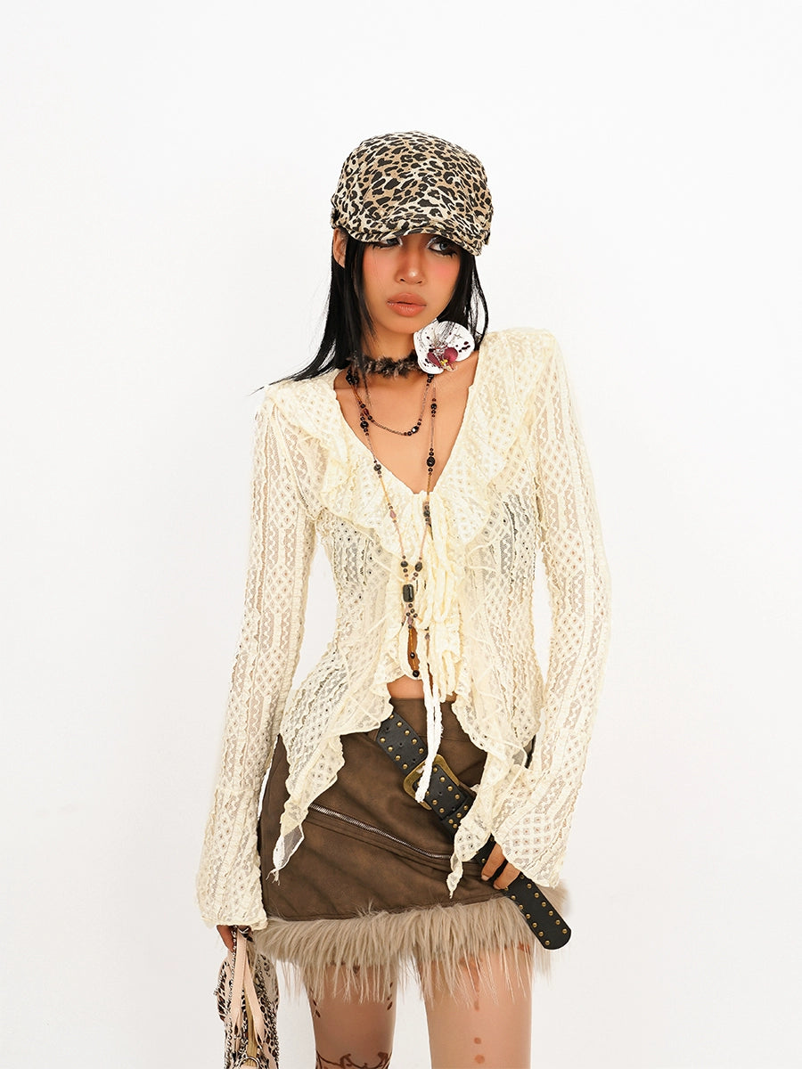 Volume Ruffle Lace Knit Cardigan NIM0002