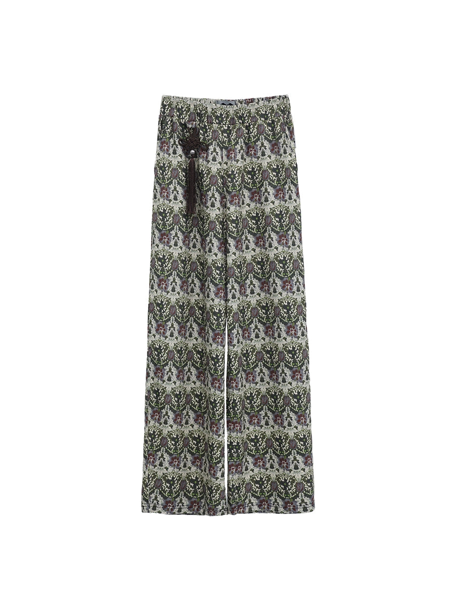 Khaki Green Pattern Chinese Pants FZK0077