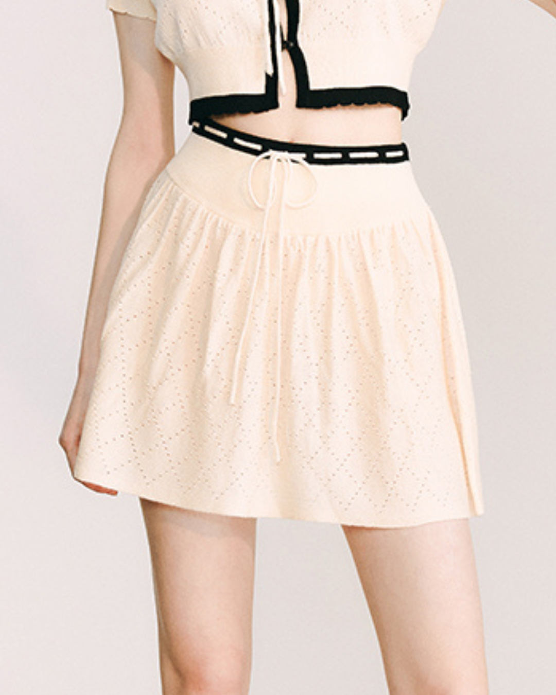Merino Wool Knitted Cardigan & Flared Skirt GOU0114