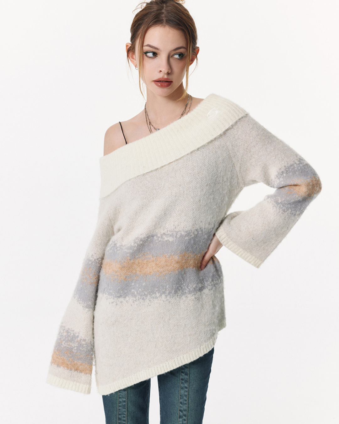 Off Shoulder Sweater & Muffler VSE0026