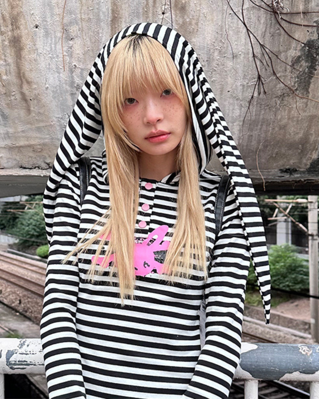 Rabbit Skeleton Printed Striped Top CRC0091