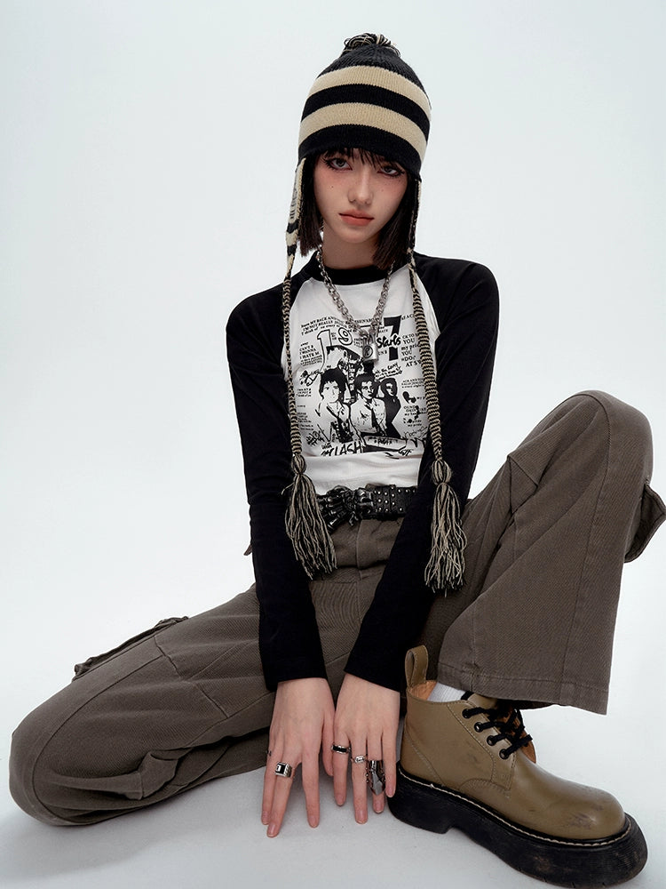 Logo Print Raglan Long T-Shirt YKH0020