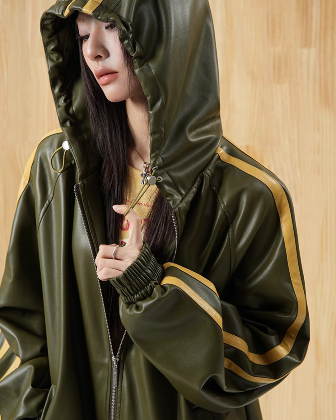 Sporty Hooded Leather Jacket BJH0008