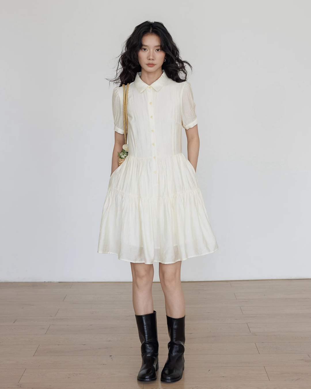 Plain Tiered Shirt Dress VAS0103