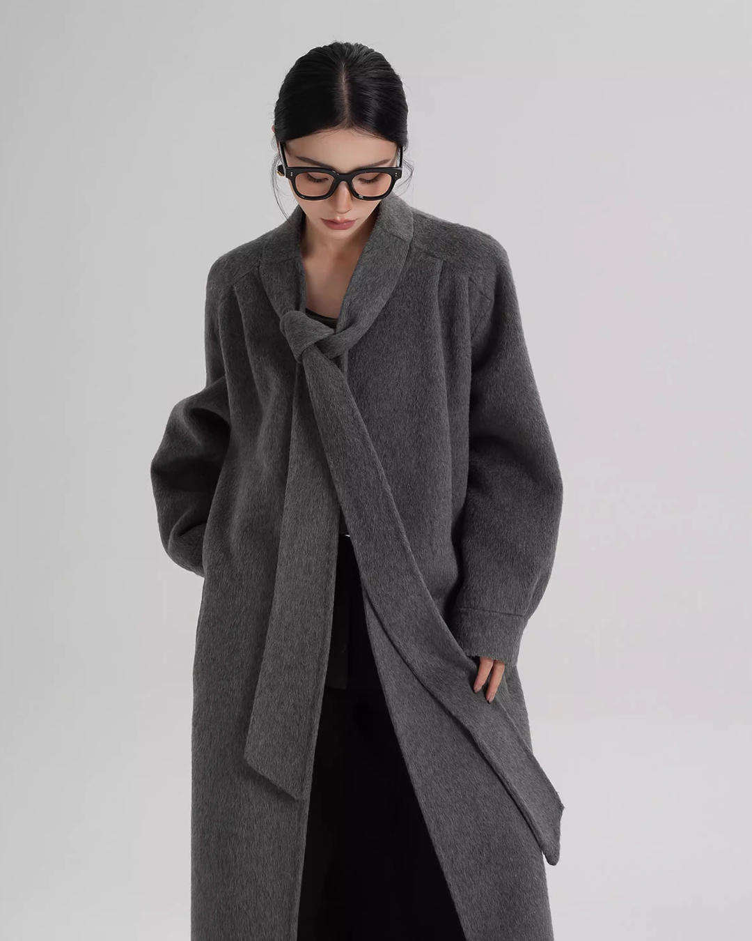 Tie Collar Long Coat SRS0384