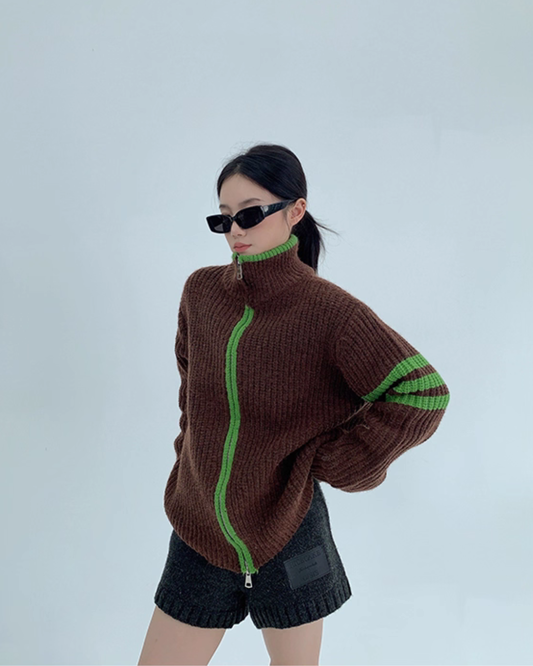 Stand Neck Double Zip Knit YLS0968
