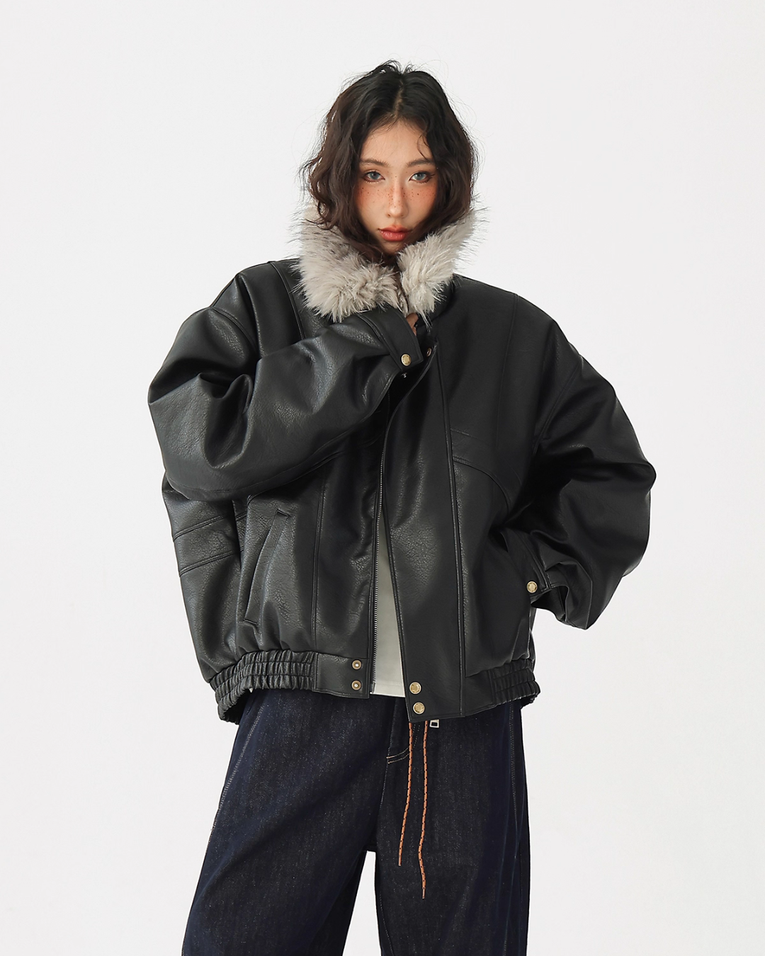 Fur Collar Leather Jacket ACS0347