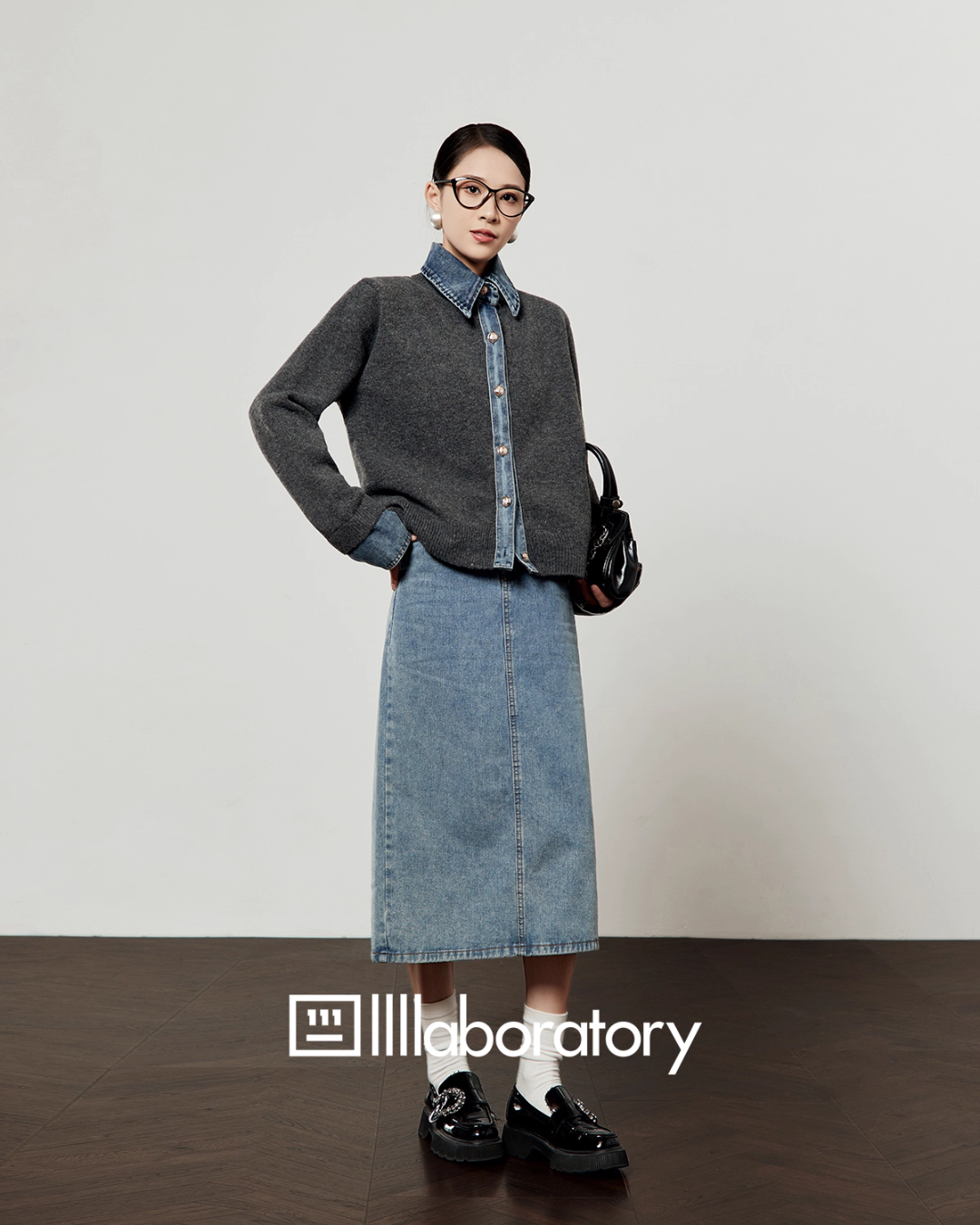 Denim Shirt Docking Knit LLA0561