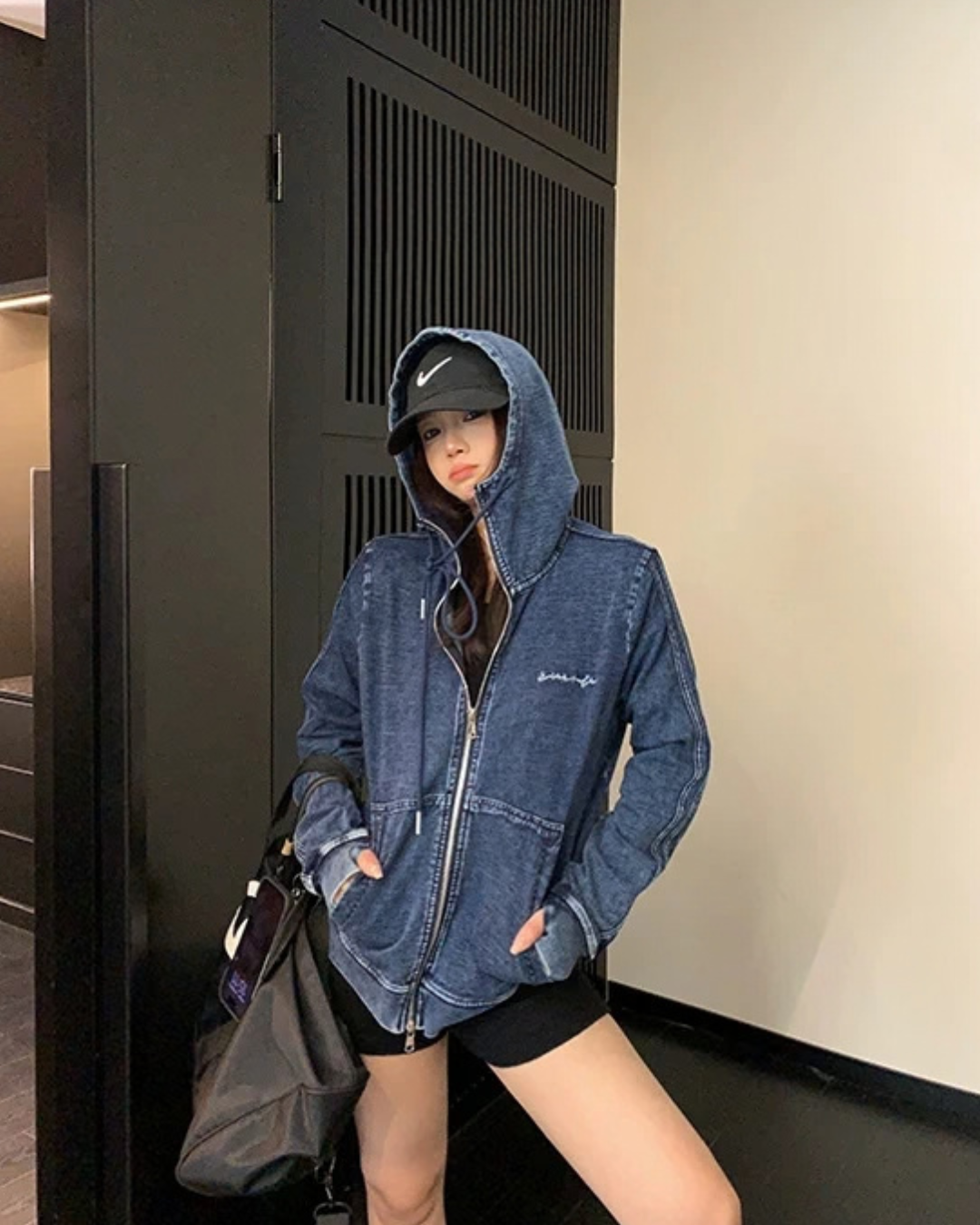 Denim Zip-Up Hoodie YLS1041