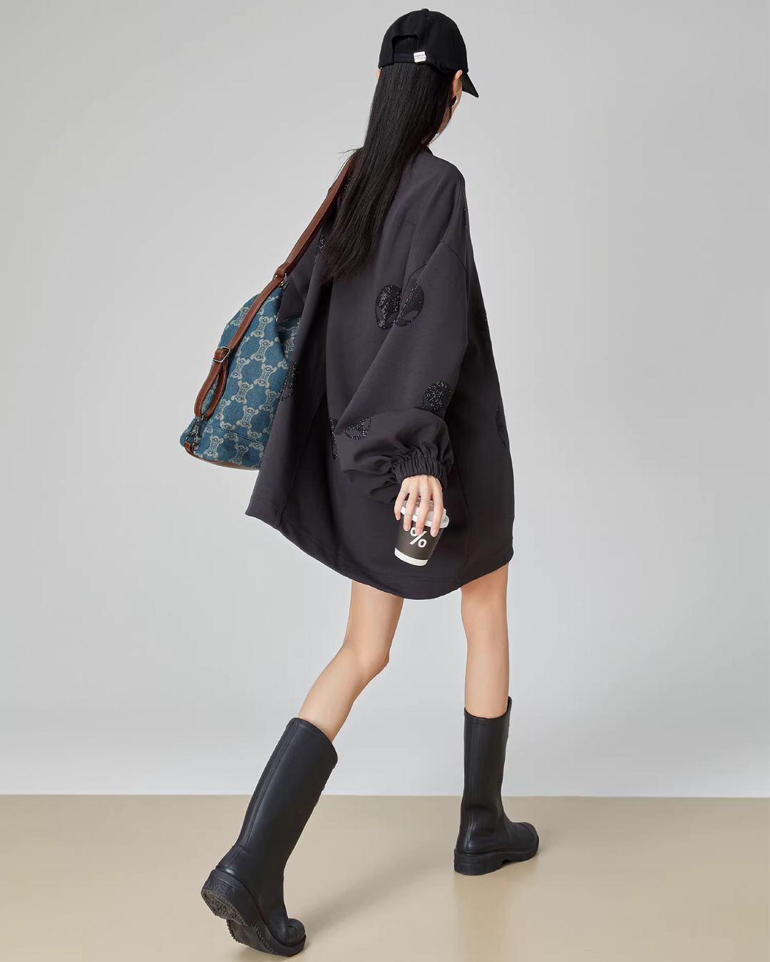 Black Rhinestone Sweatshirt Dress FER0068