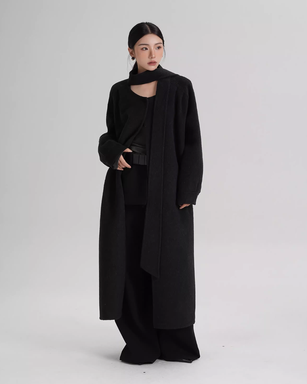 Tie Collar Long Coat SRS0384