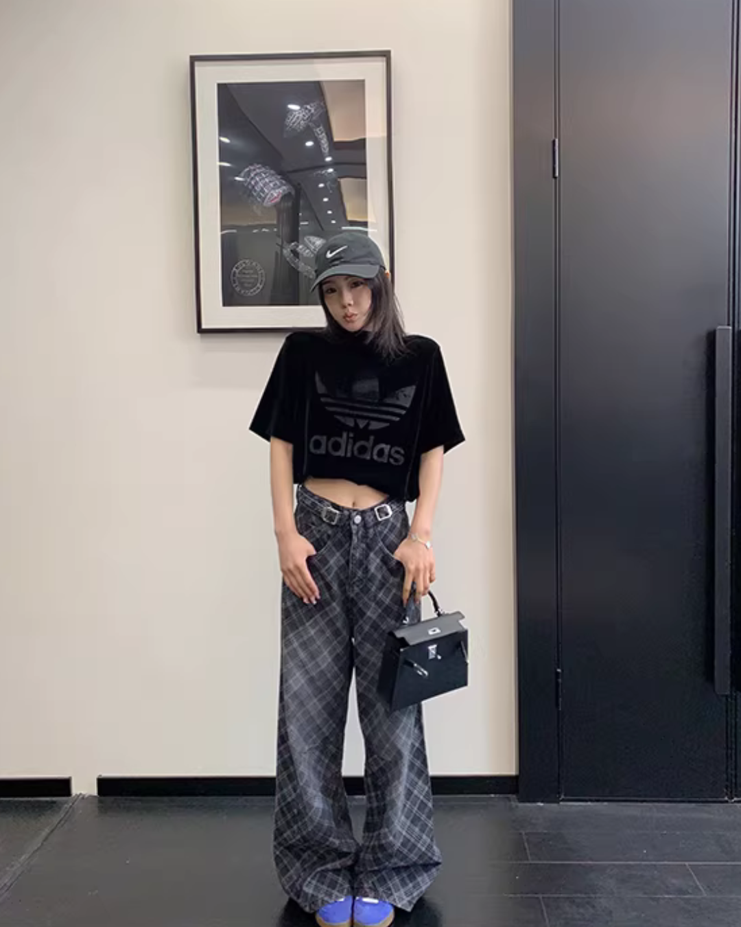 Plaid Wide-Leg Jeans YLS1019