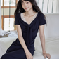 V-neck Navy Blue Dress SMS0025