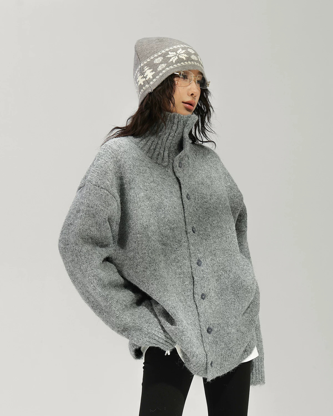 High Neck Button Knit Cardigan ACS0393