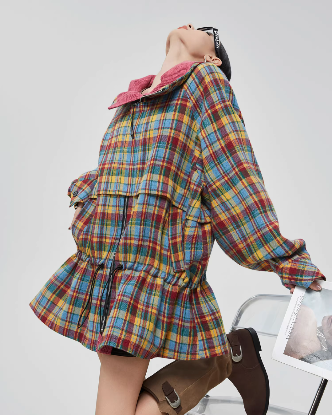 Retro Plaid Trench Coat FER0038